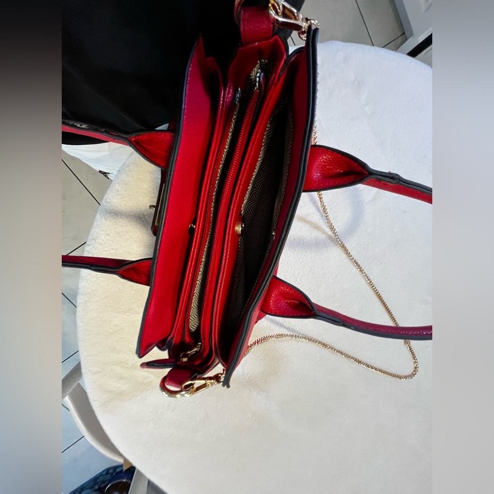 ❤️ GALIAN New York Red Satchel Bag w/ Gold Chain Strap NWT - Picture 4 of 13